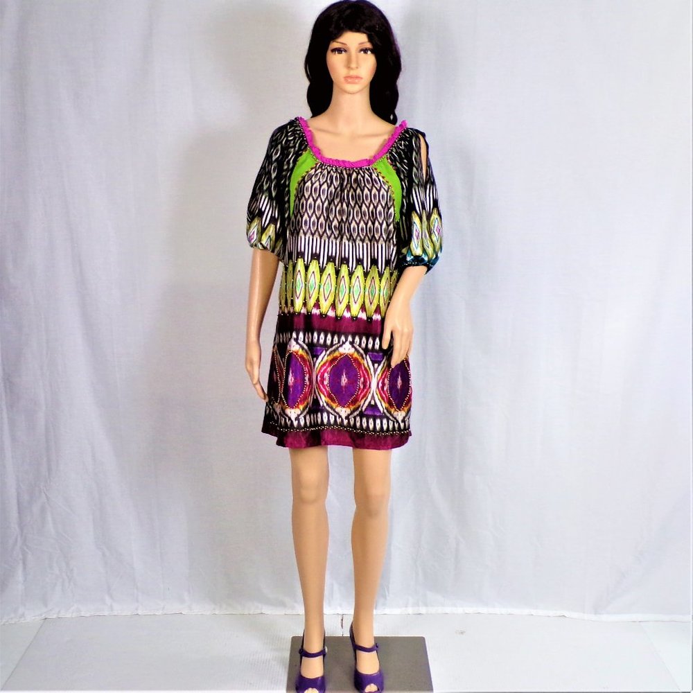 FAITH size S colorful polyester satin shift dress